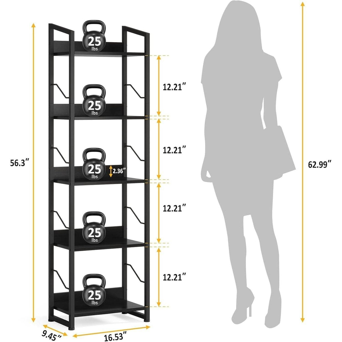 5 Tier Narrow Bookshelf With Edge Protection Bookcase