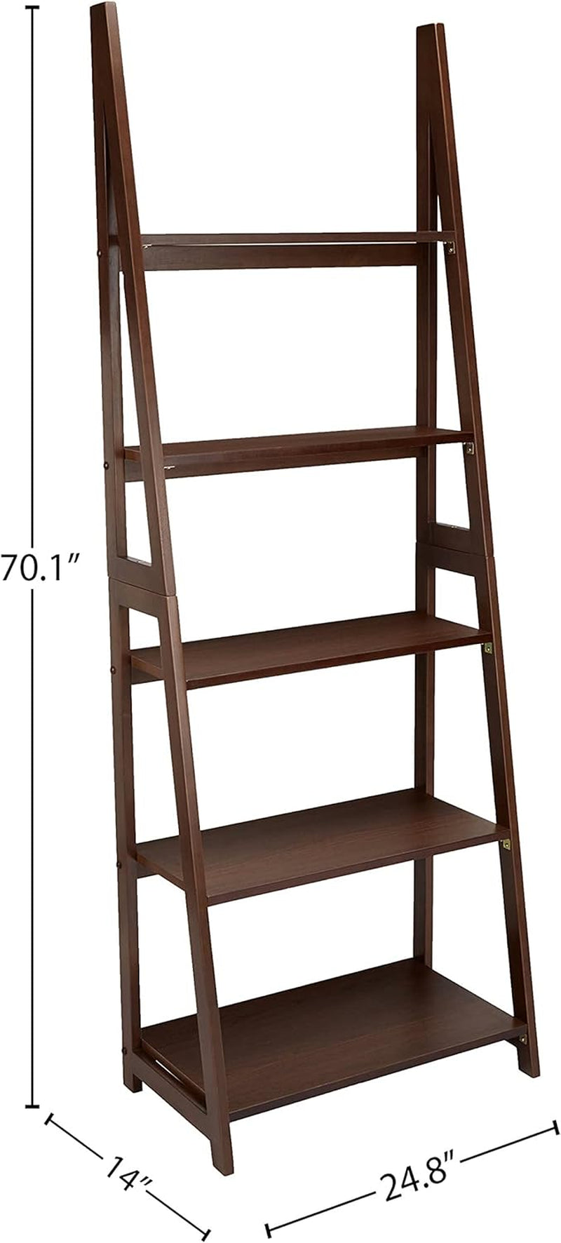 5 Tier Walnut Rubberwood Ladder Bookshelf Organizer