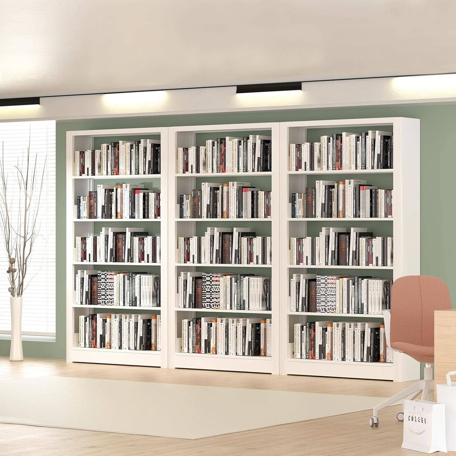 5-Tier White Metal Bookshelf With Adjustable Shelves