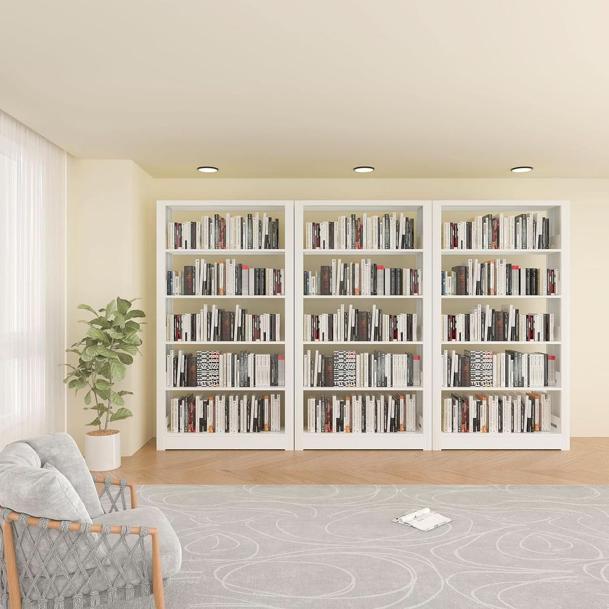 5-Tier White Metal Bookshelf With Adjustable Shelves