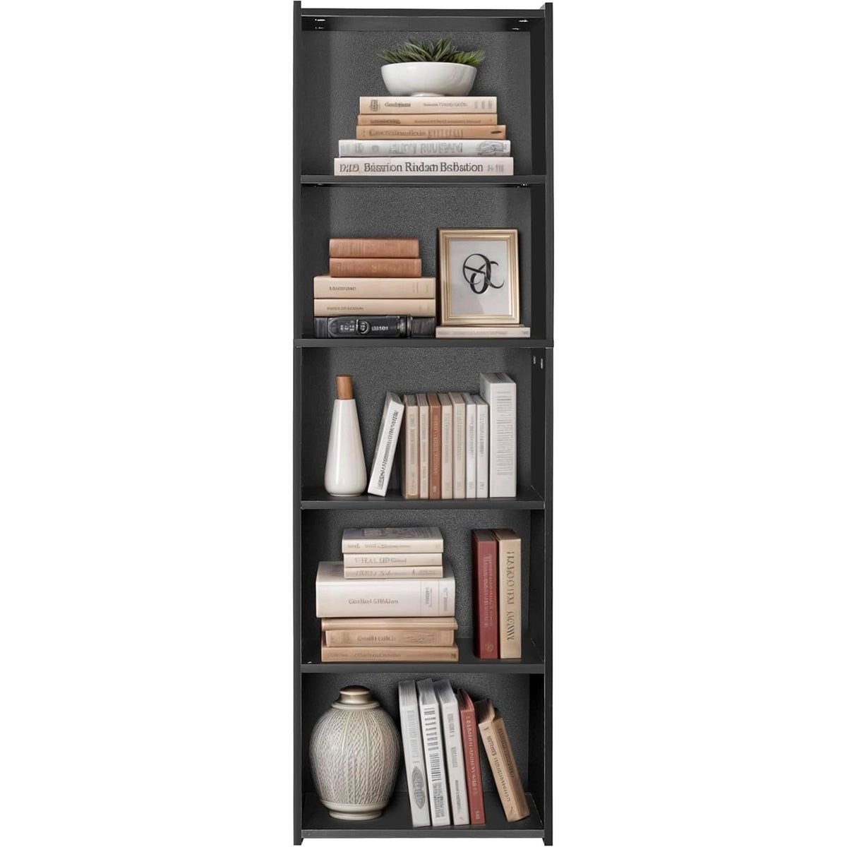5 Tier Wood Bookcase Freestanding Black Home Office