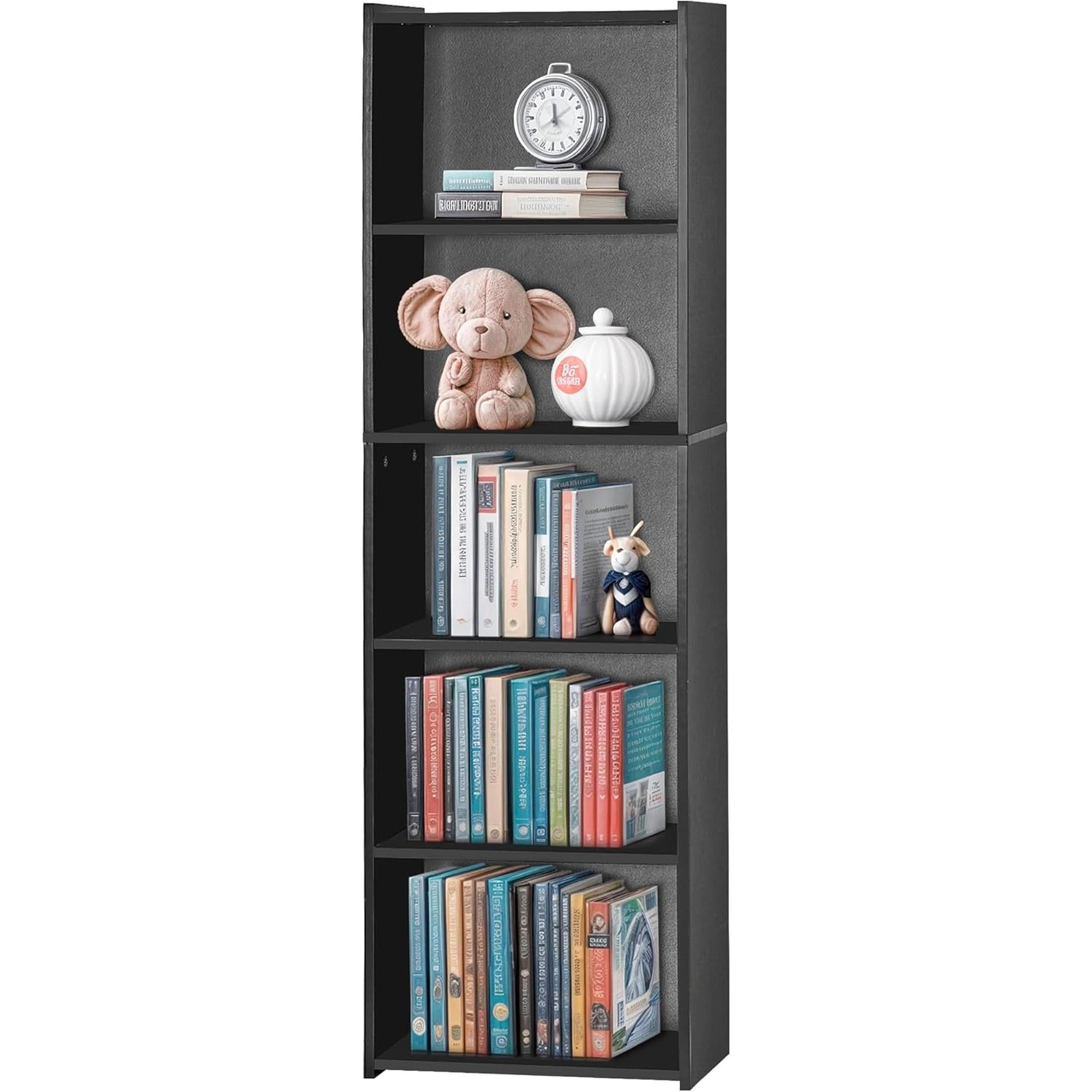 5 Tier Wood Bookcase Freestanding Black Home Office