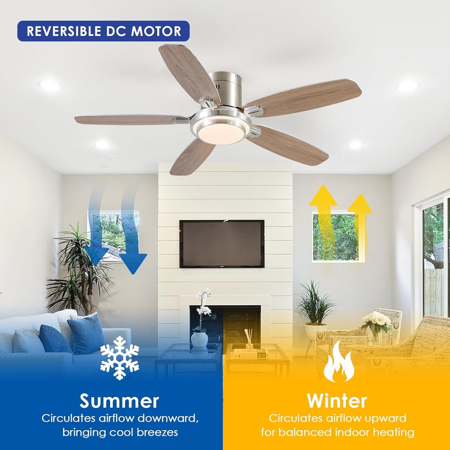 50 Inch Nickel Flush Mount Ceiling Fan With Remote
