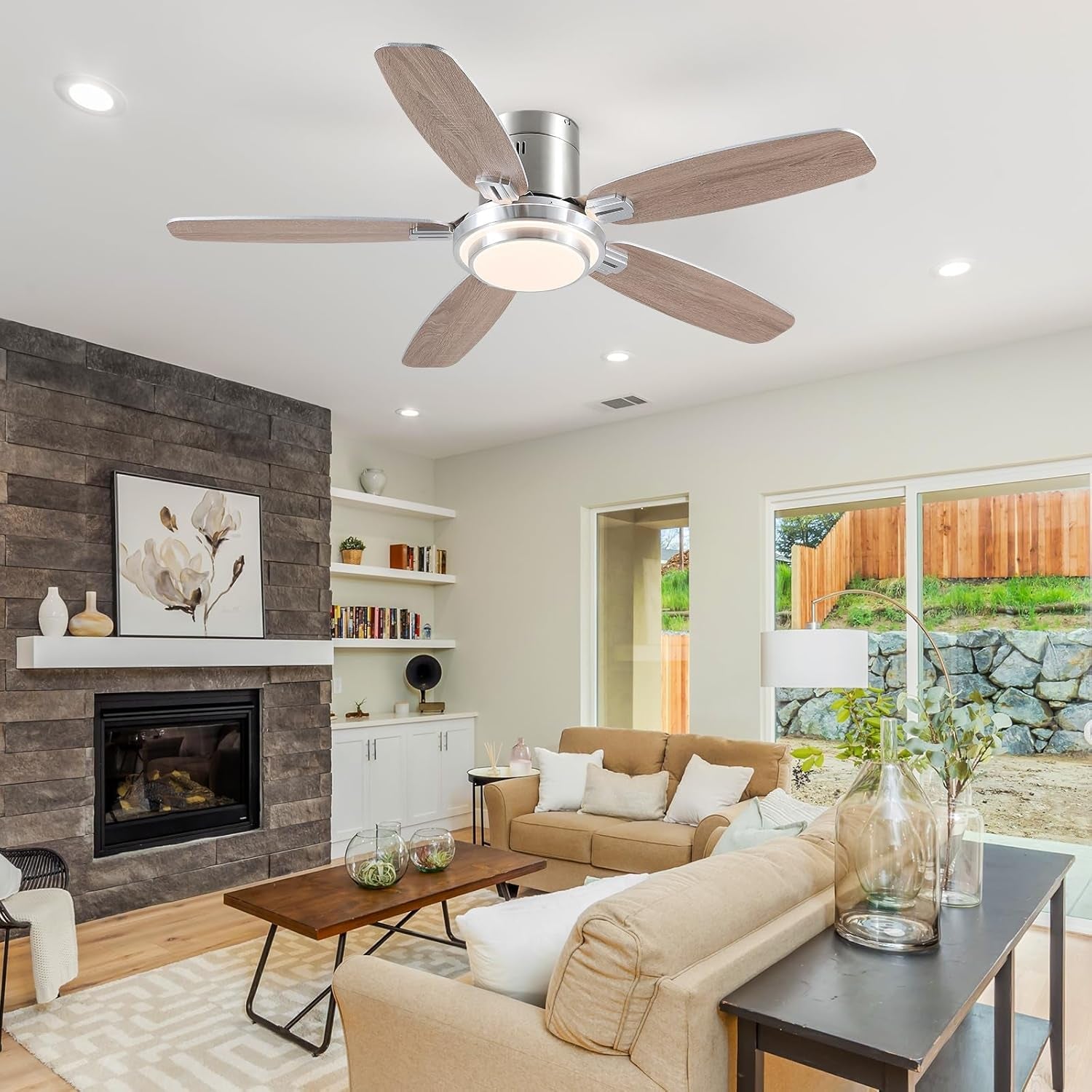 50 Inch Nickel Flush Mount Ceiling Fan With Remote