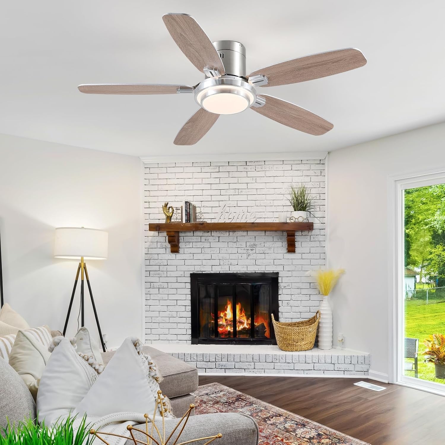 50 Inch Nickel Flush Mount Ceiling Fan With Remote