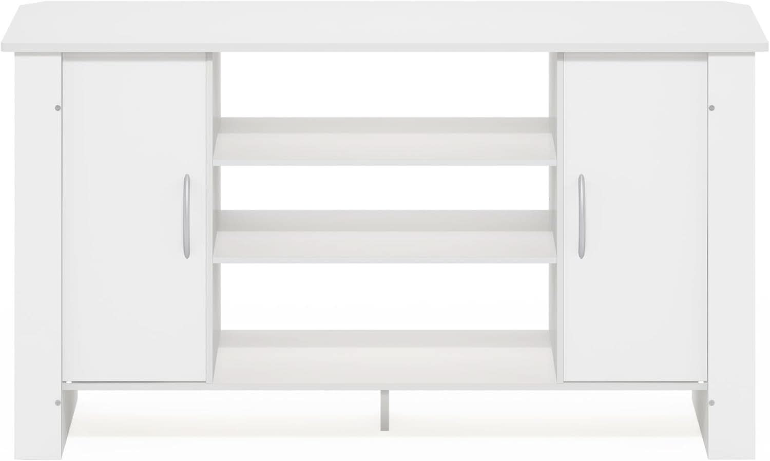 50 Inch White TV Stand With Concealed Storage And Shelves