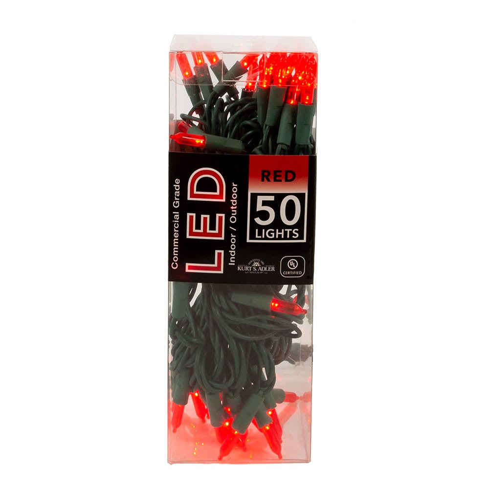 50-Light Miniature Clear Red LED Green Wire Light Set