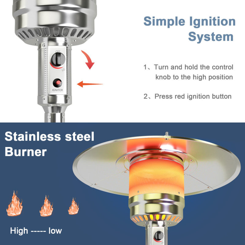 50000 BTU Propane Patio Heater Stainless Steel Trip Protection