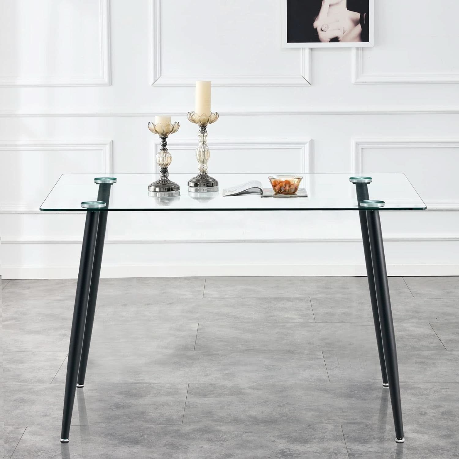 51 Inch Glass Dining Table For 4 With Tempered Glass Top