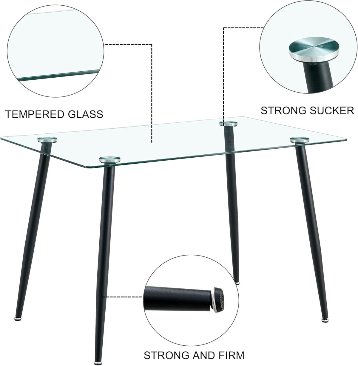 51 Inch Glass Dining Table For 4 With Tempered Glass Top