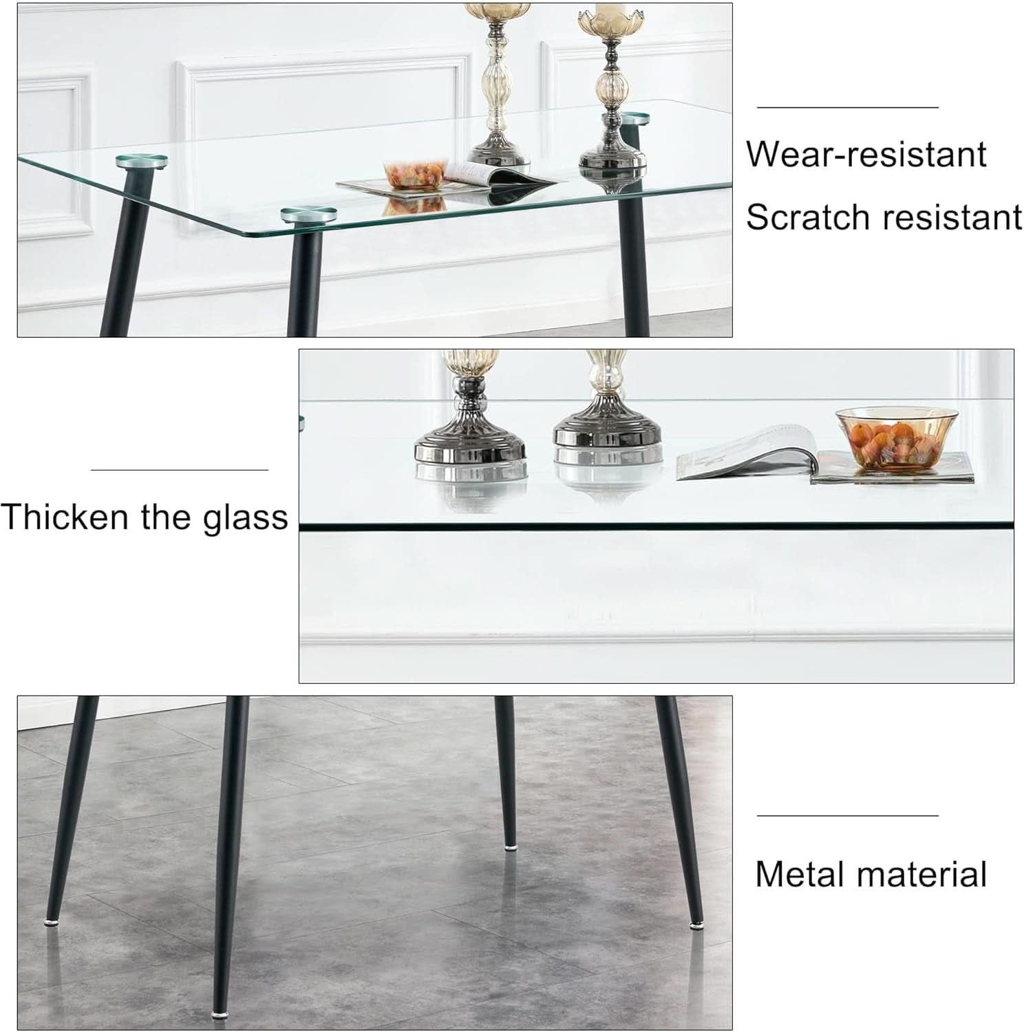 51 Inch Glass Dining Table For 4 With Tempered Glass Top