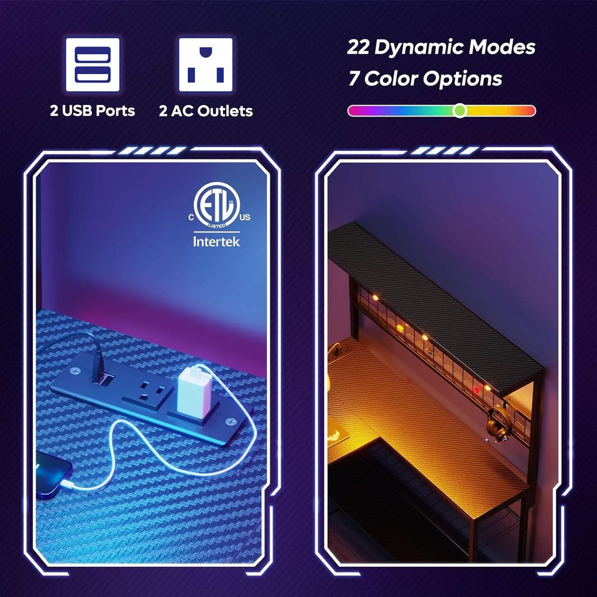 51-Inch L-Shaped Gaming Desk With LED Lights For Office