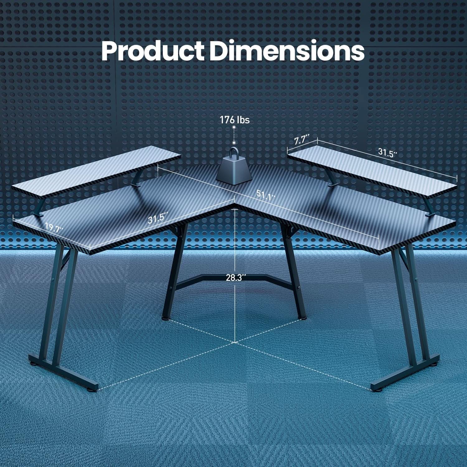 51 Inch L Shaped Gaming Desk With Monitor Stand For Home Office