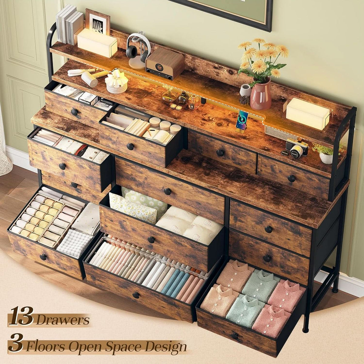 51 Inch Wide LED Dresser For Bedroom Organization Solutions
