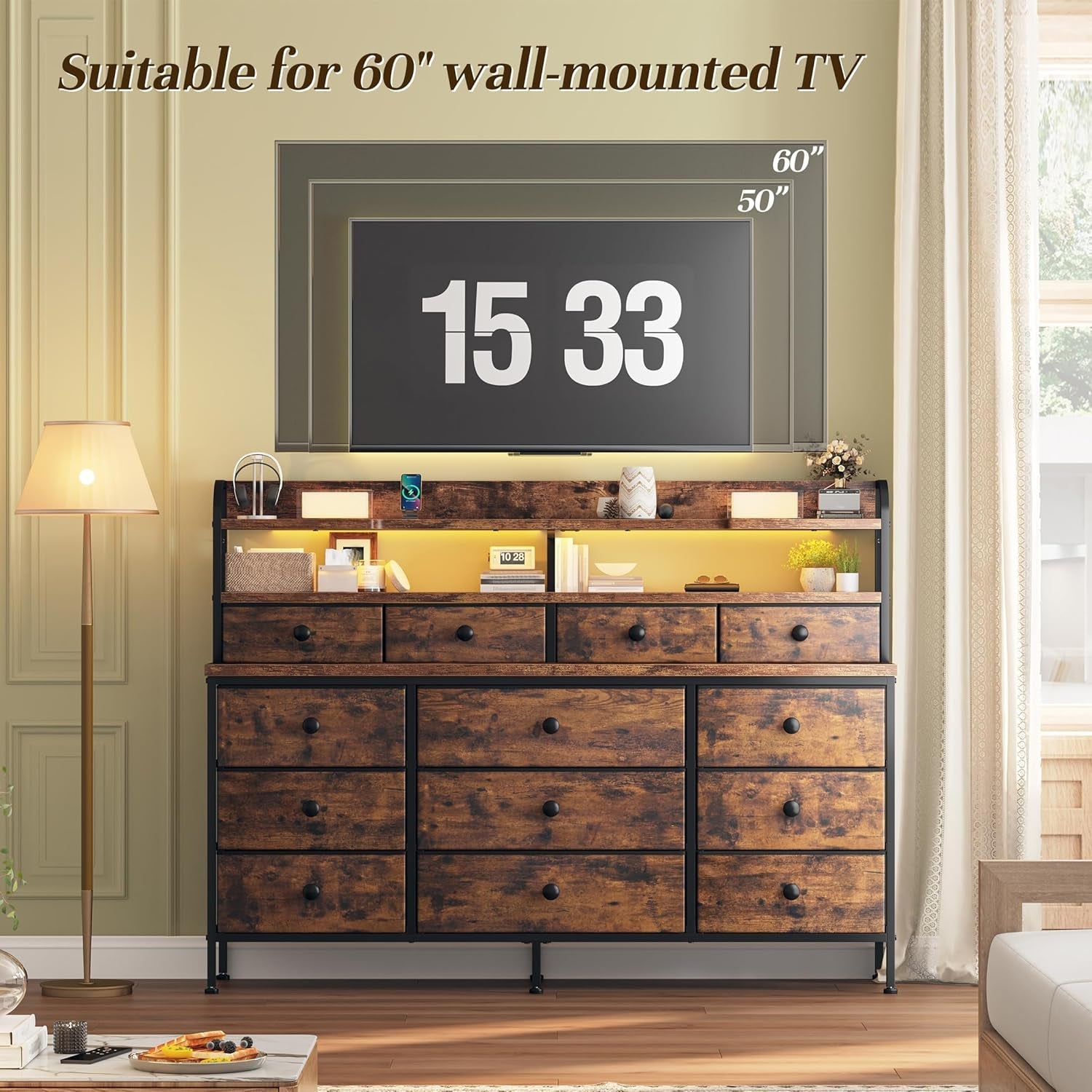51 Inch Wide LED Dresser For Bedroom Organization Solutions