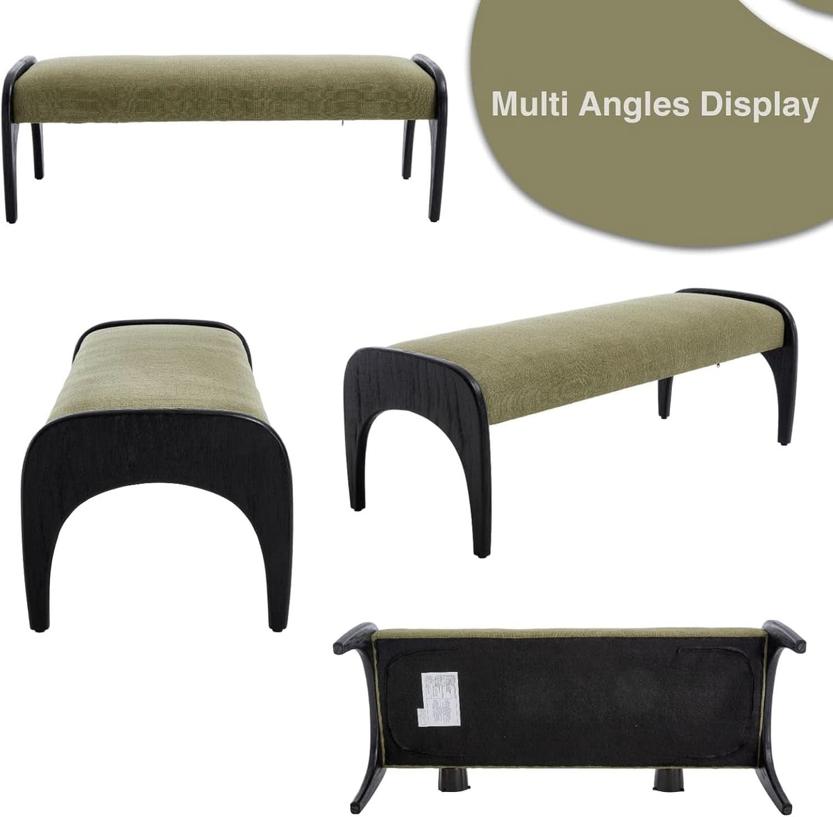 51 Inches Wide Linen Textured Emerald Ottoman Bench