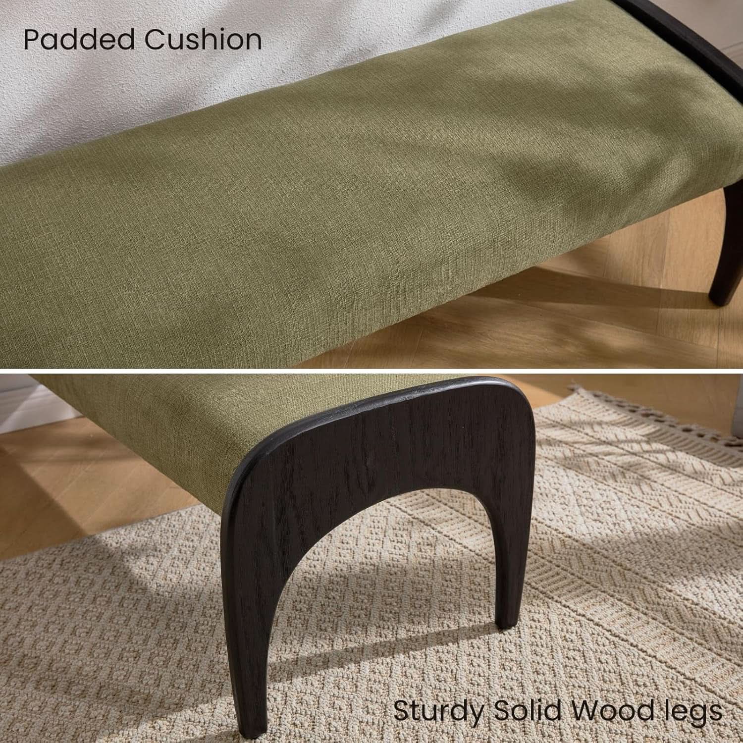 51 Inches Wide Linen Textured Emerald Ottoman Bench