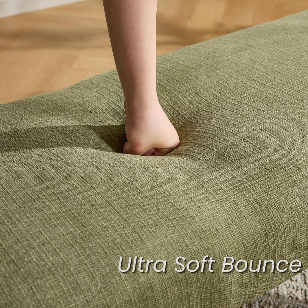 51 Inches Wide Linen Textured Emerald Ottoman Bench