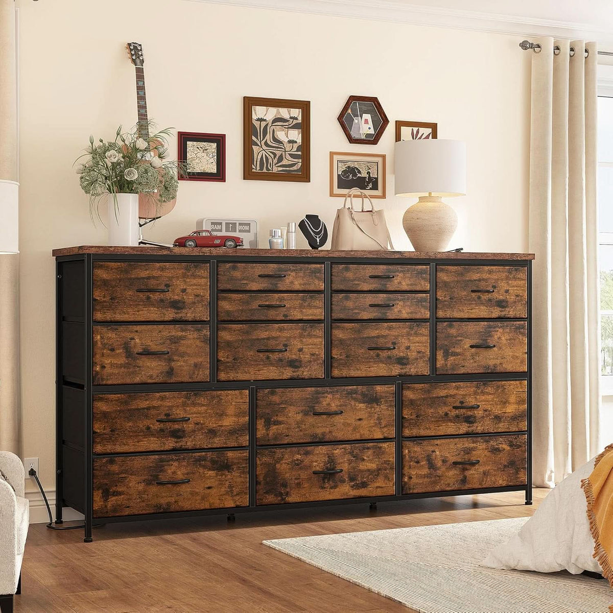 51.1 Inch TV Stand Dresser With 16 Drawers Charging Station