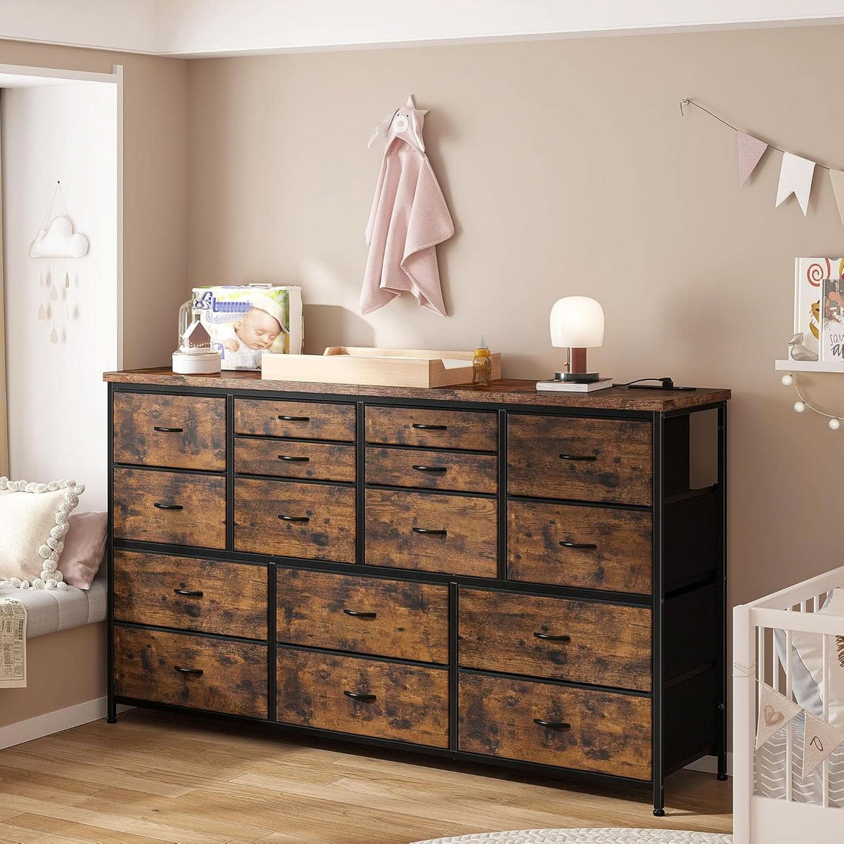 51.1 Inch TV Stand Dresser With 16 Drawers Charging Station
