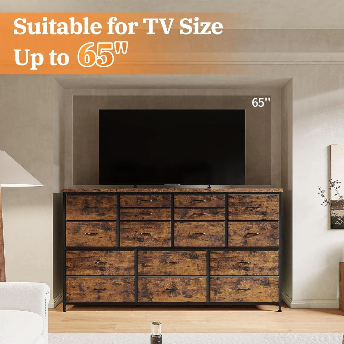 51.1 Inch TV Stand Dresser With 16 Drawers Charging Station