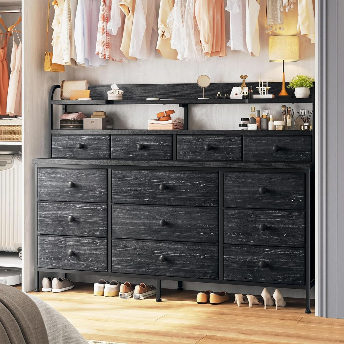 51.2 Inch Wide Black Dresser With 13 Drawers And LED Lights