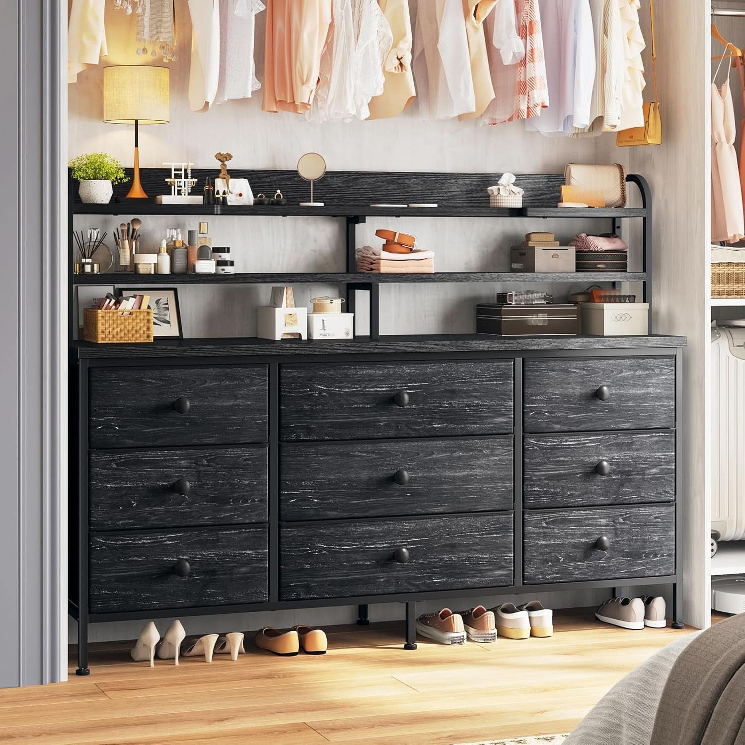 51.2 Inch Wide Black Dresser With 13 Drawers And LED Lights
