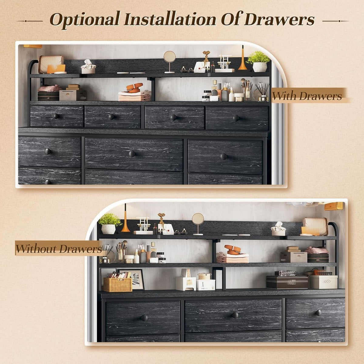 51.2 Inch Wide Black Dresser With 13 Drawers And LED Lights