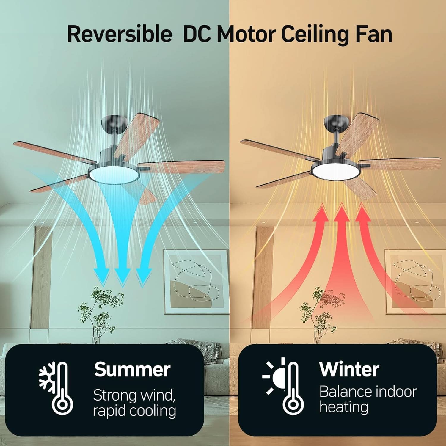52 Inch Black Ceiling Fan With LED Light And Remote