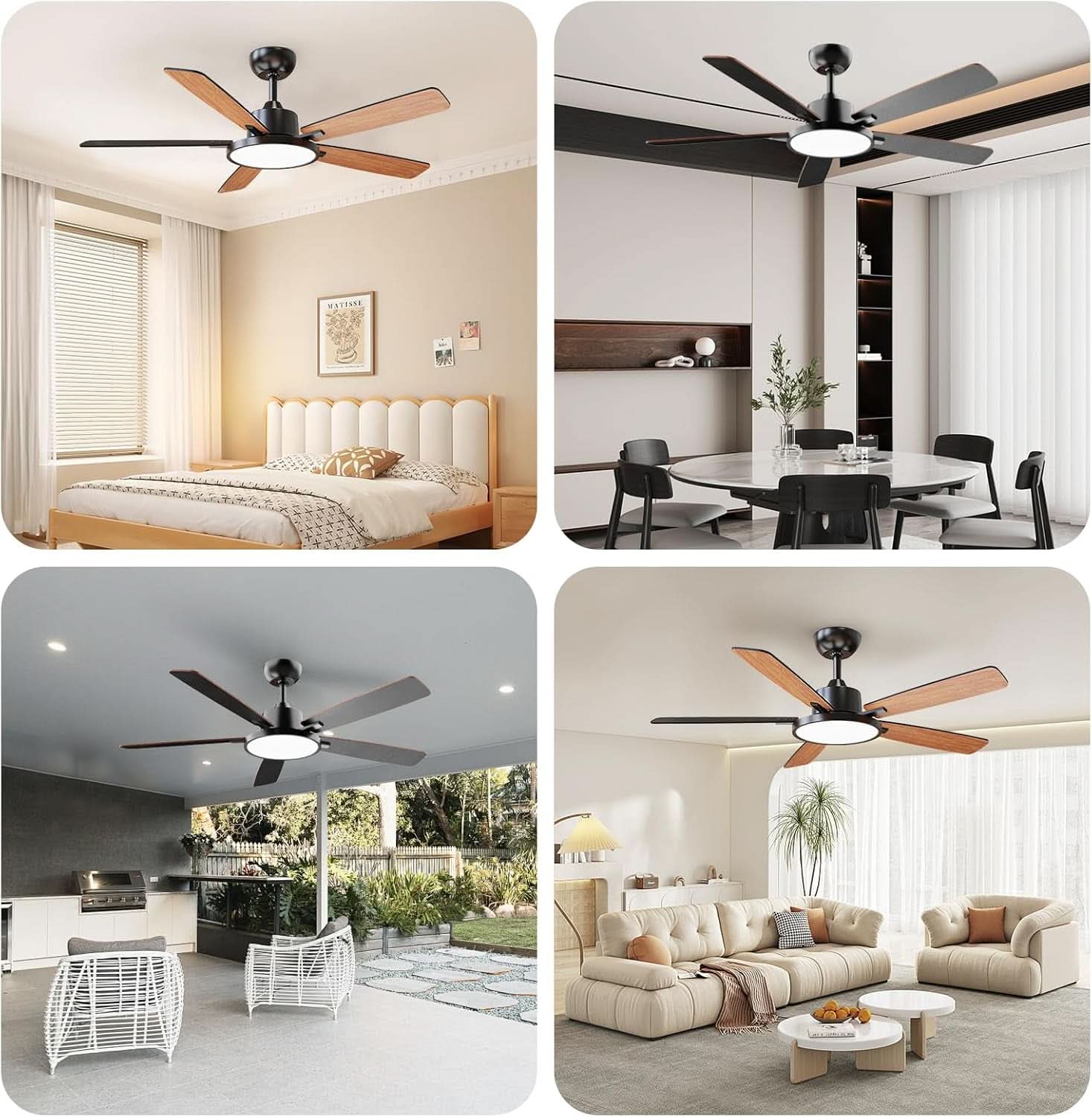 52 Inch Black Ceiling Fan With LED Light And Remote