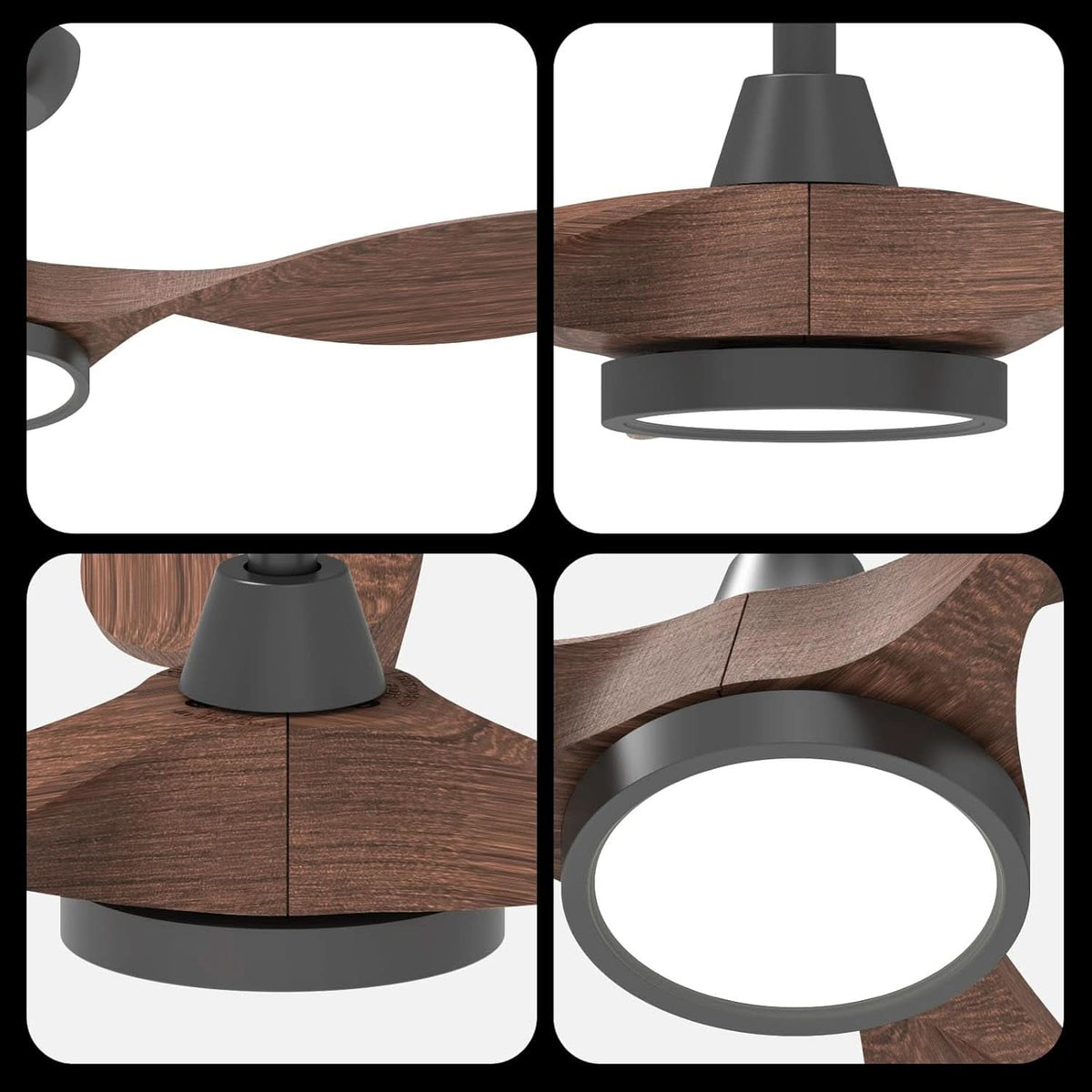 52 Inch Black Ceiling Fan With Lights And Remote Control