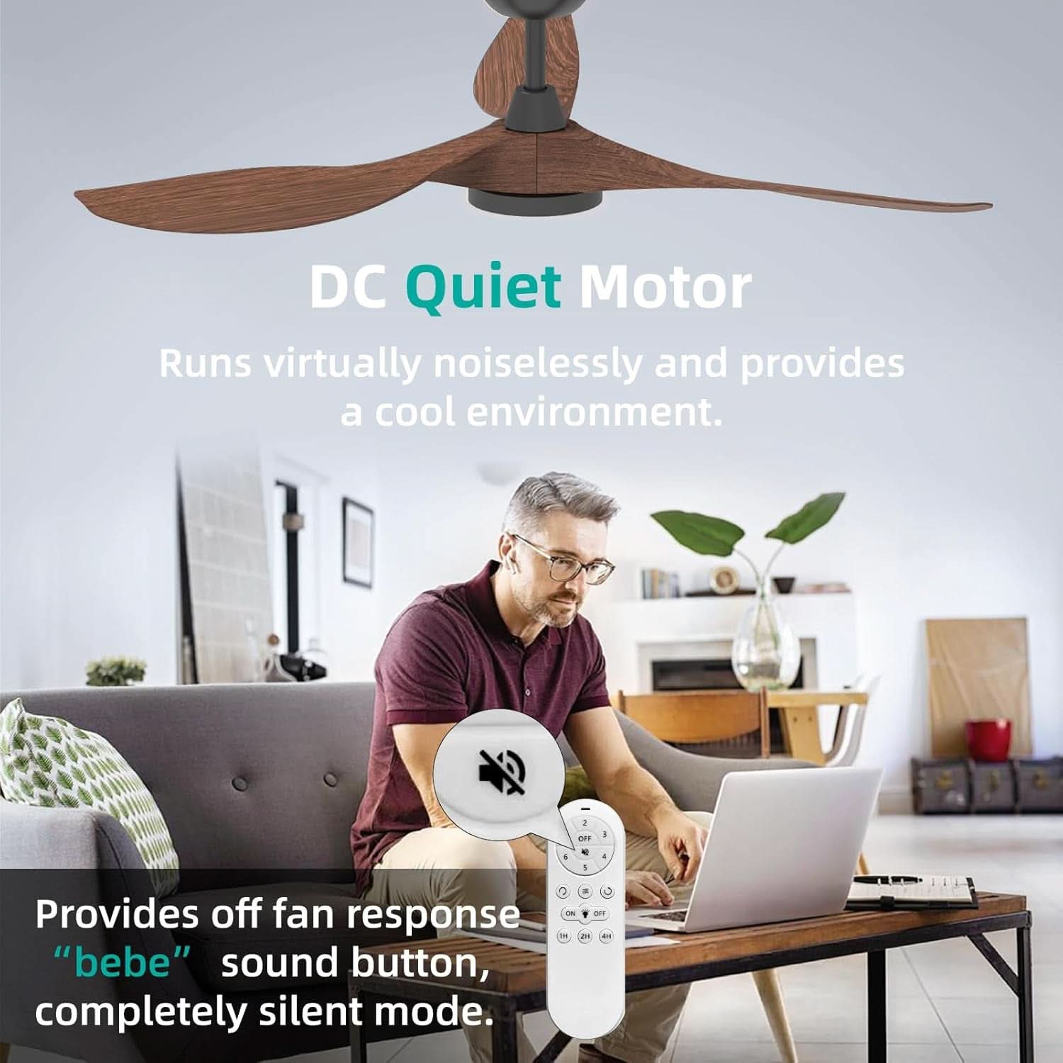 52 Inch Black Ceiling Fan With Lights And Remote Control
