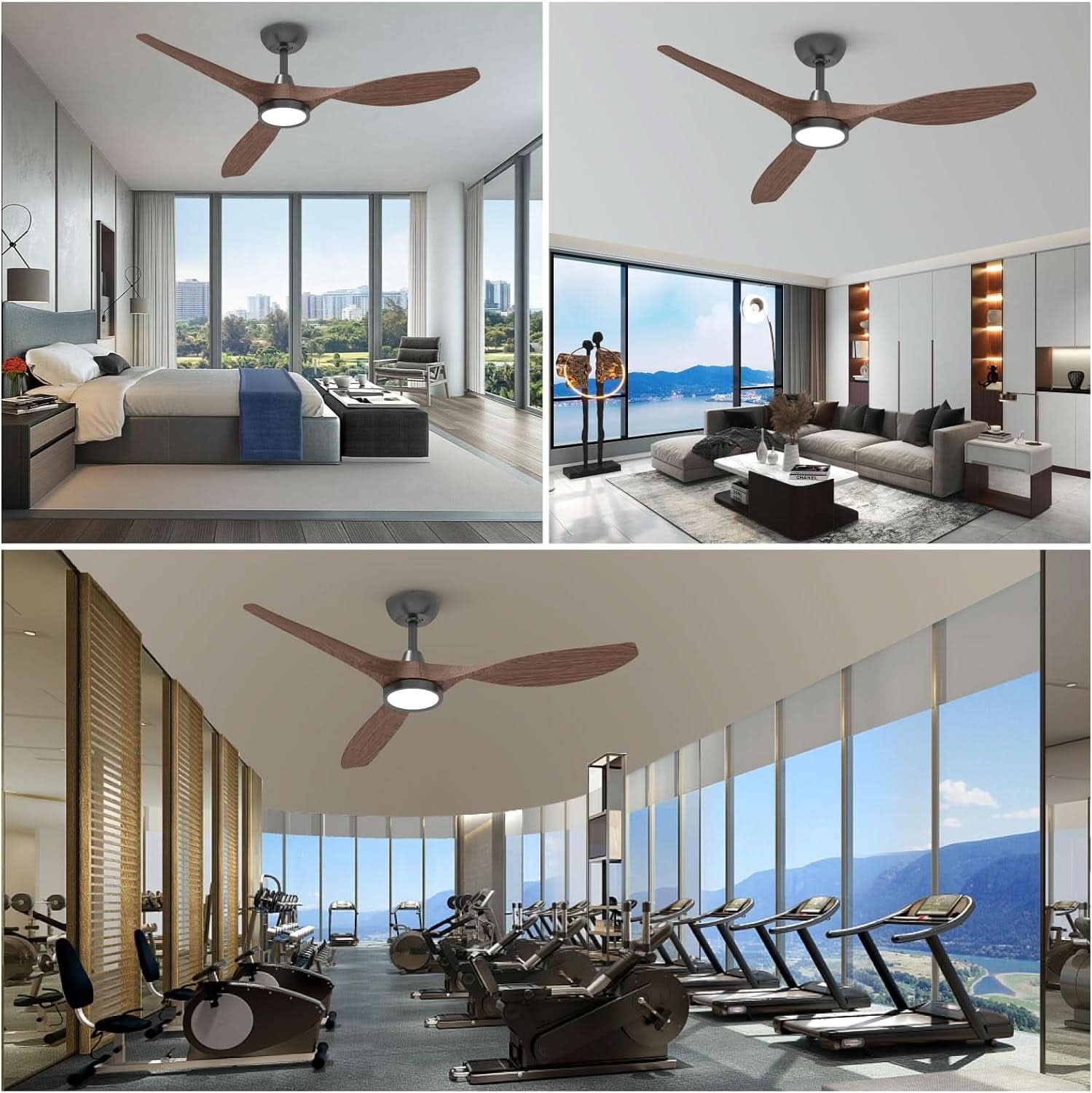 52 Inch Black Ceiling Fan With Lights And Remote Control