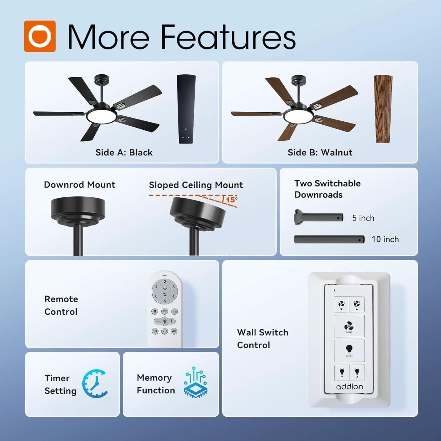 52 Inch Black Ceiling Fan With Remote Integrated Light