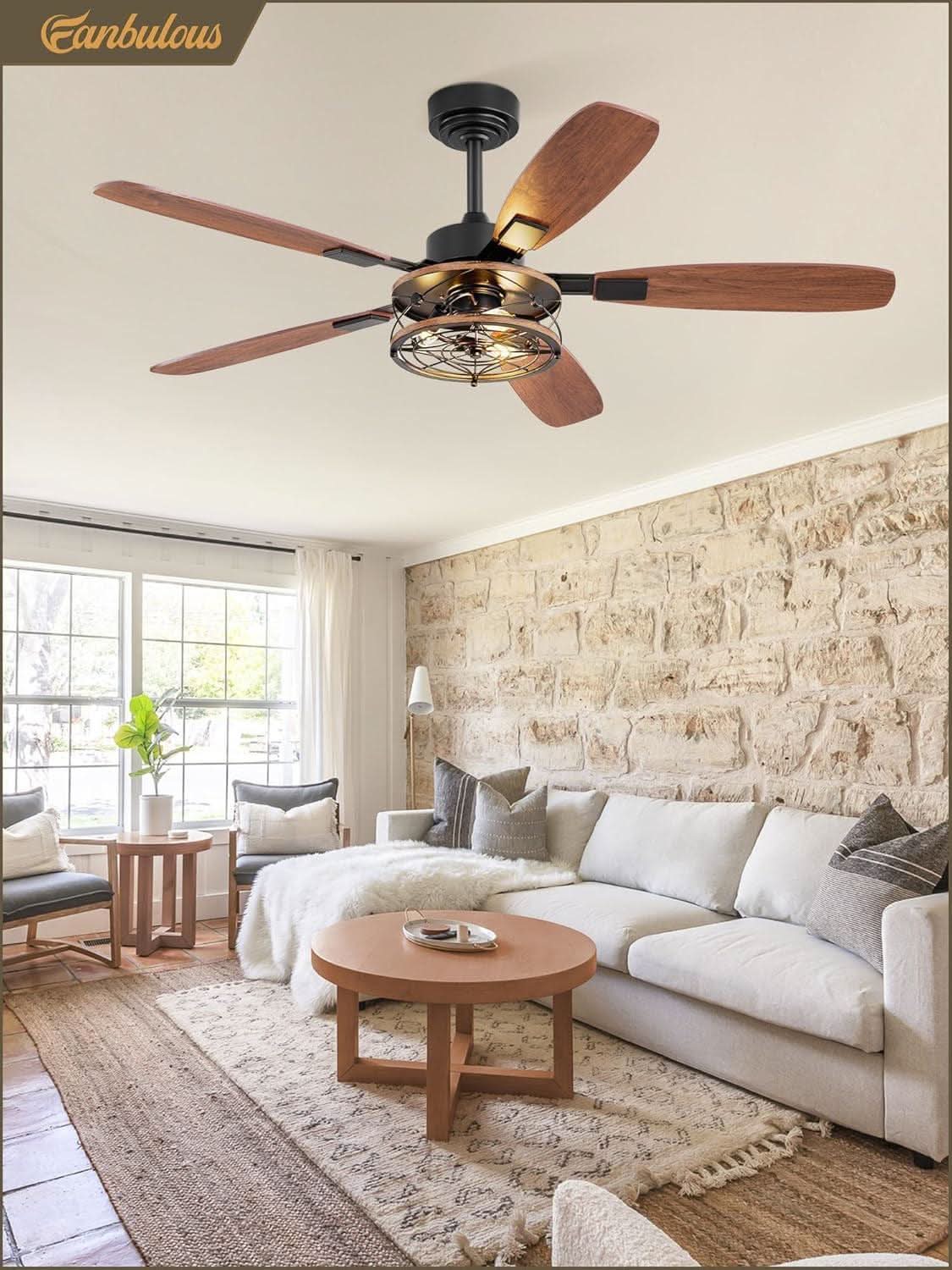 52 Inch Black Farmhouse Ceiling Fan With Light And Remote