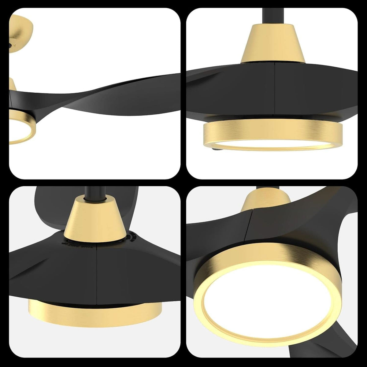 52 Inch Black Gold Indoor Ceiling Fan With LED Light