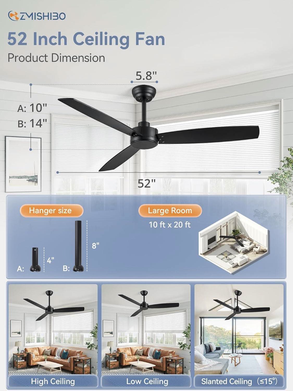 52 Inch Black Outdoor Ceiling Fans 2 Pack Damp Rated