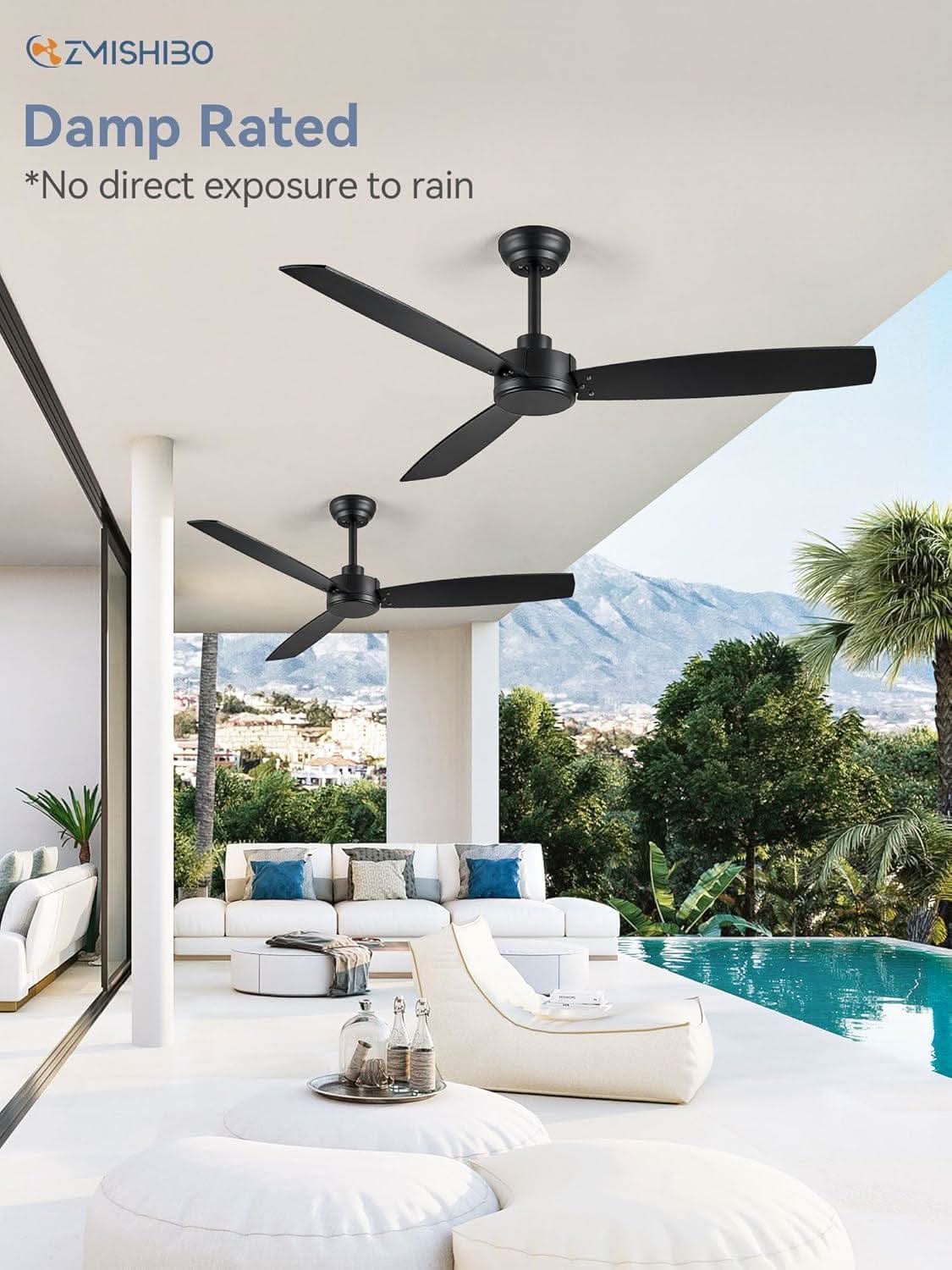 52 Inch Black Outdoor Ceiling Fans 2 Pack Damp Rated
