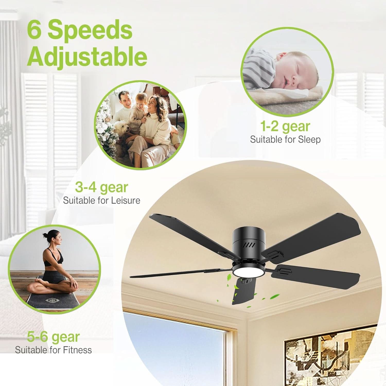 52 Inch Black Walnut DC Motor Ceiling Fan With Light Remote