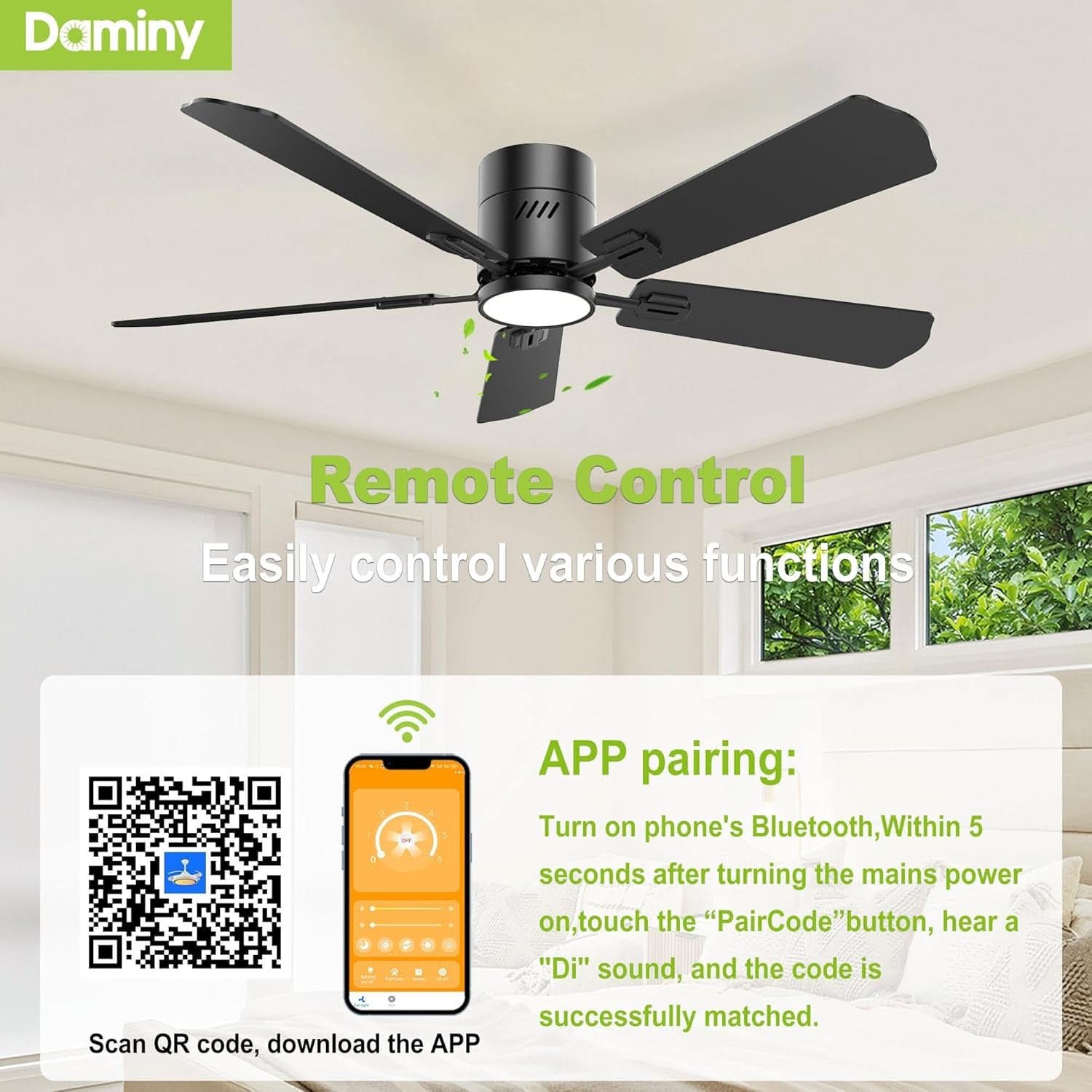 52 Inch Black Walnut DC Motor Ceiling Fan With Light Remote