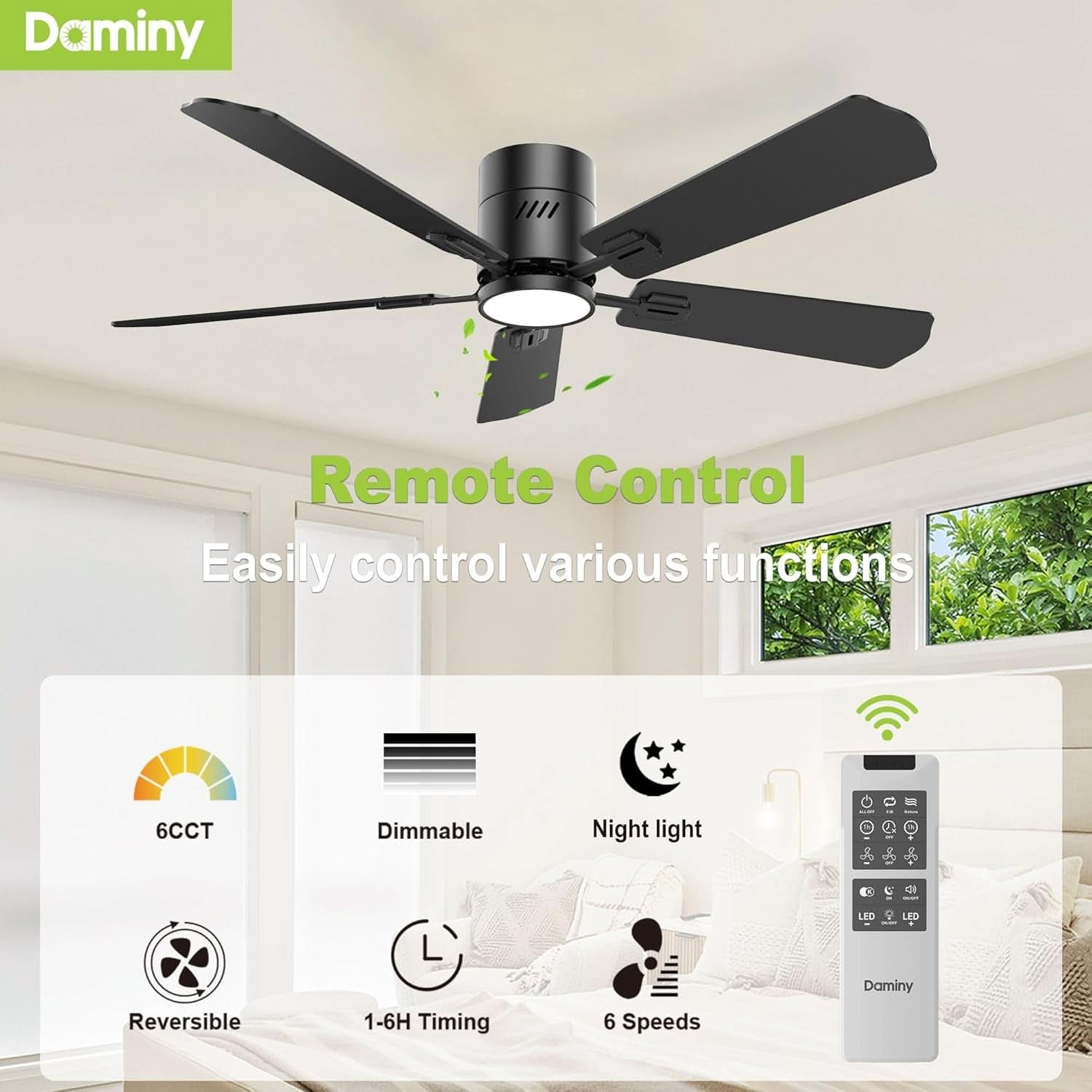 52 Inch Black Walnut DC Motor Ceiling Fan With Light Remote