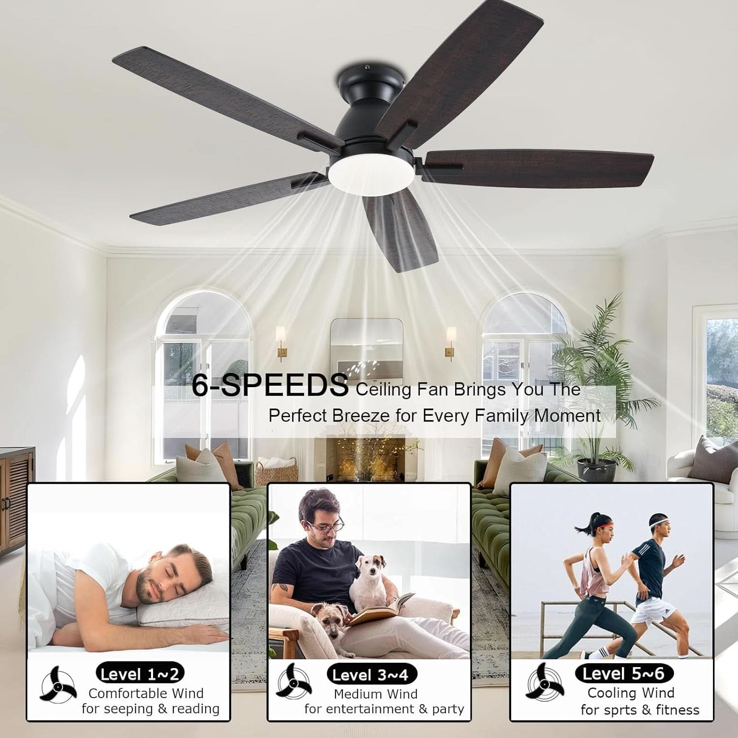 52 Inch Brown Ceiling Fan With Lights Remote Control