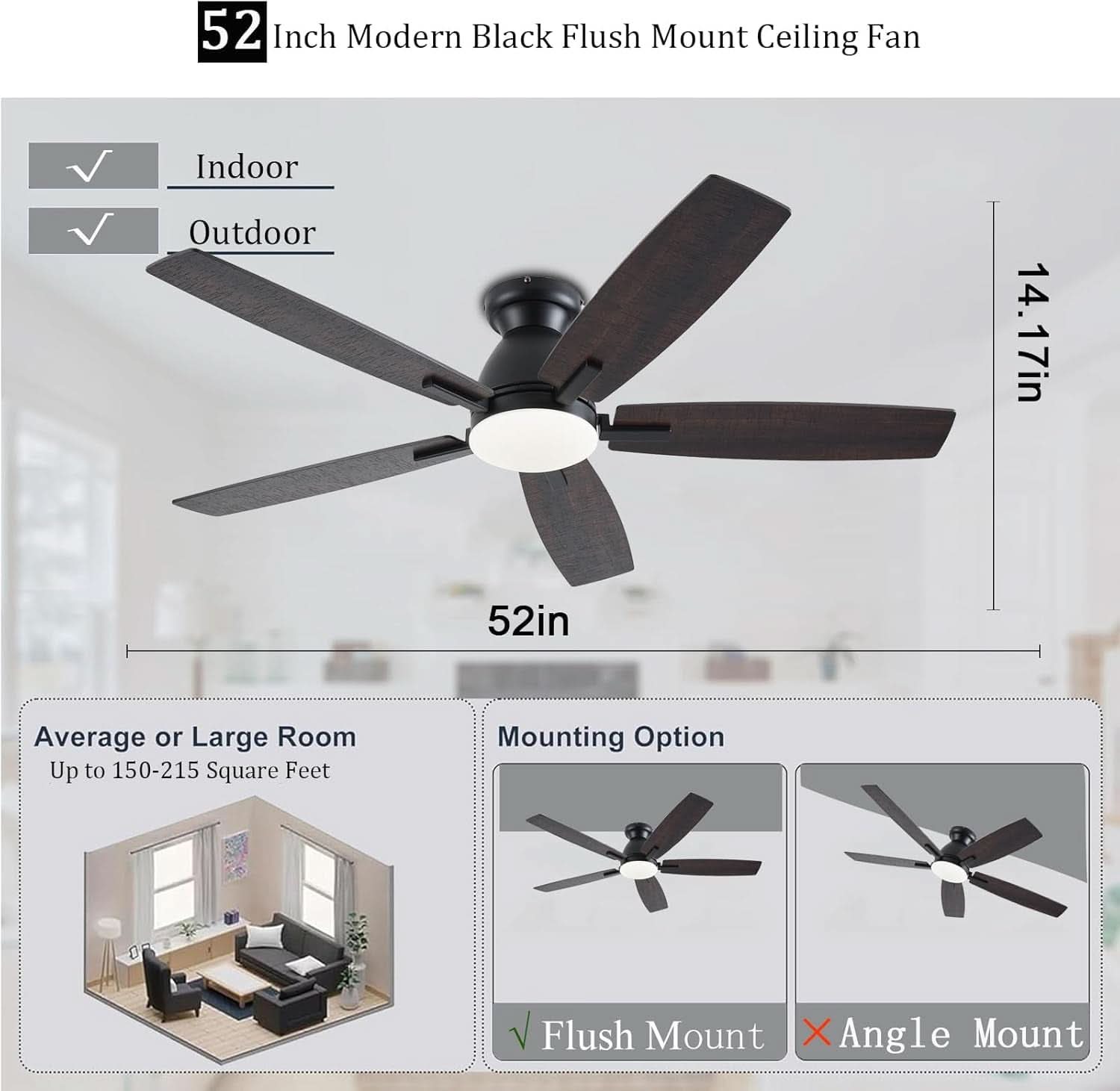 52 Inch Brown Ceiling Fan With Lights Remote Control