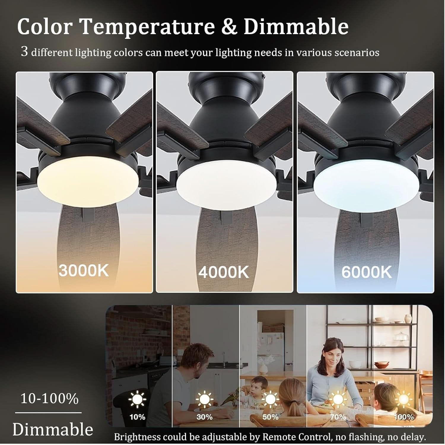 52 Inch Brown Ceiling Fan With Lights Remote Control