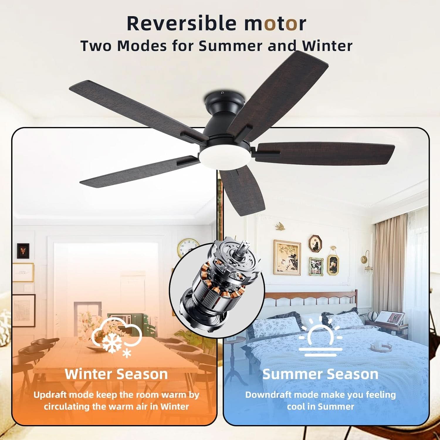 52 Inch Brown Ceiling Fan With Lights Remote Control