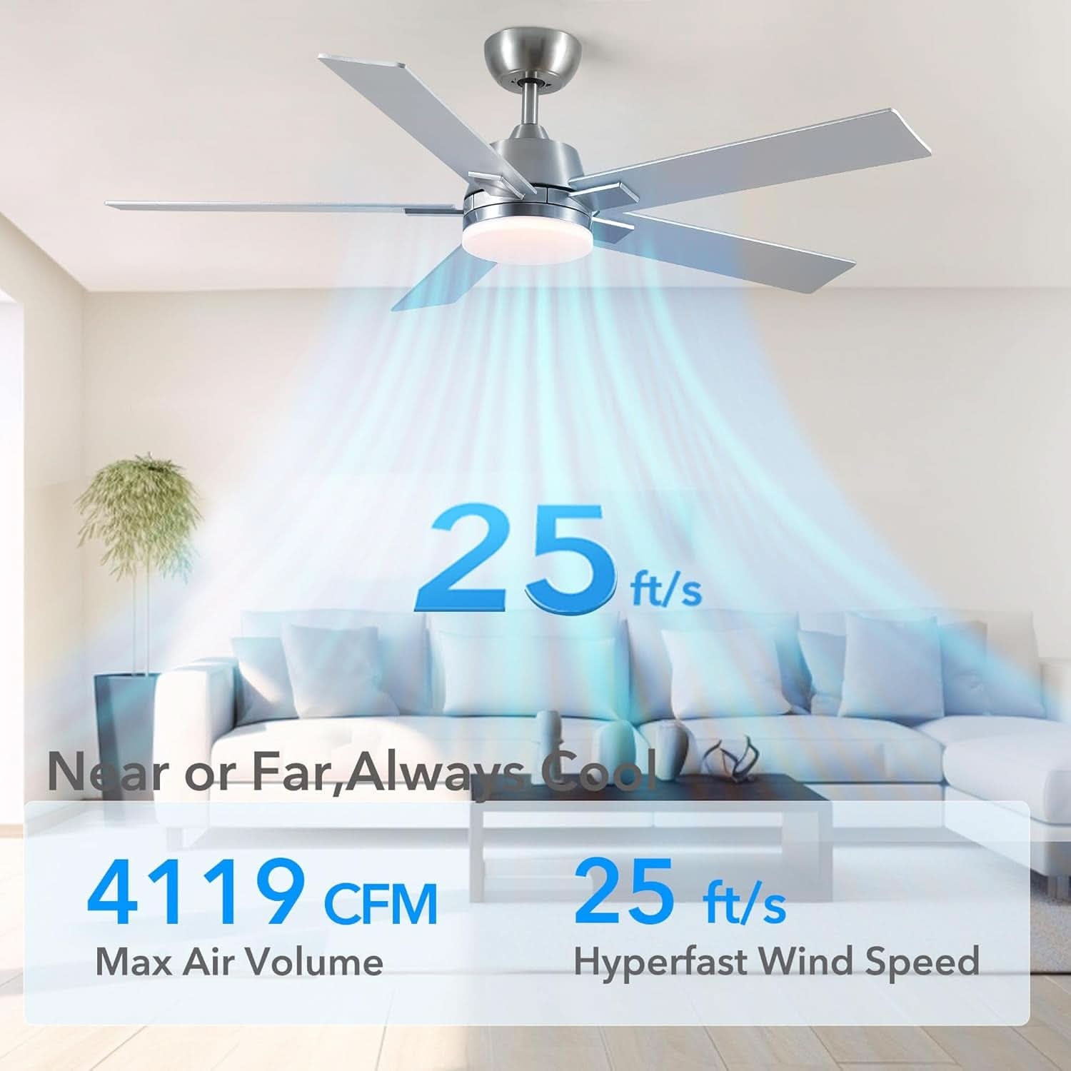 52 Inch Brushed Nickel Ceiling Fan With Remote And Dimmable LED Lighting