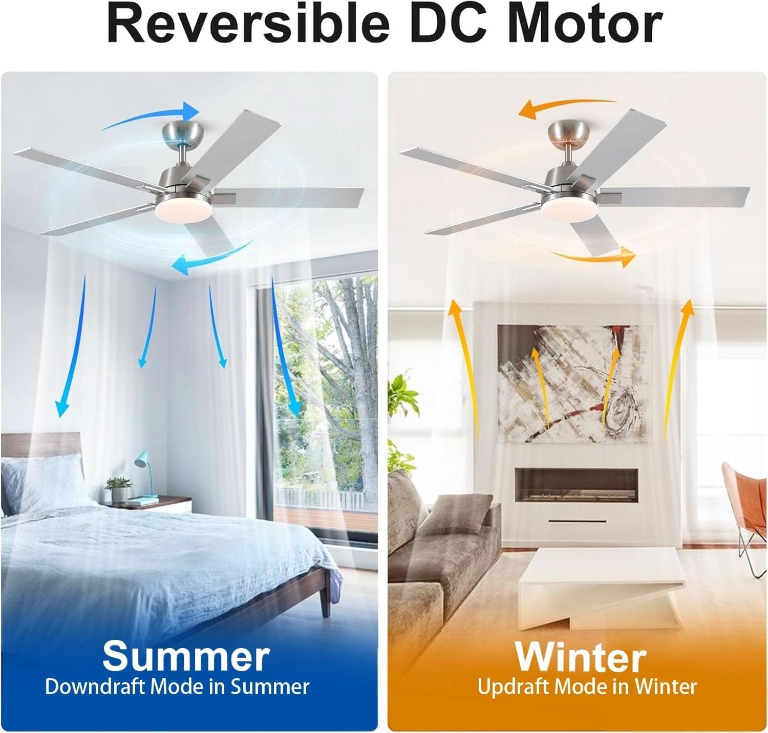 52 Inch Brushed Nickel Ceiling Fan With Remote And Dimmable LED Lighting
