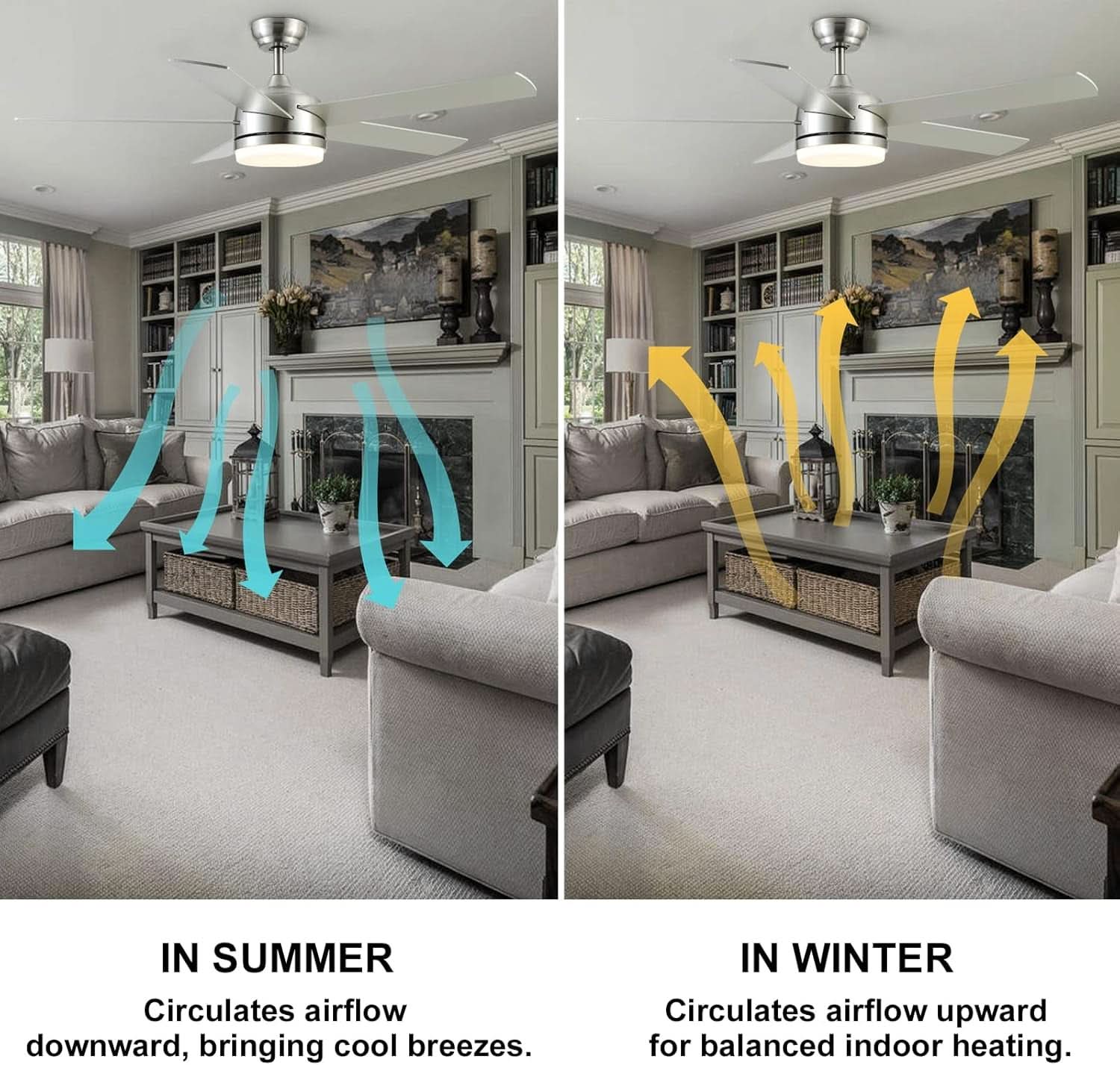52 Inch Brushed Nickel Ceiling Fan With Remote Control
