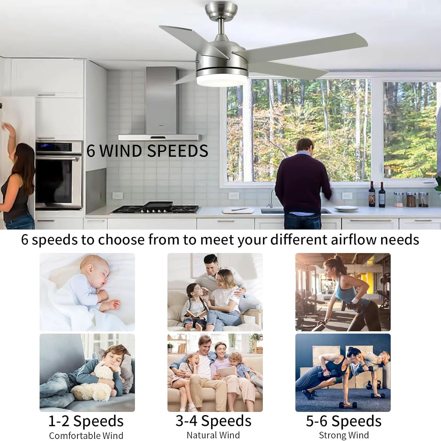 52 Inch Brushed Nickel Ceiling Fan With Remote Control