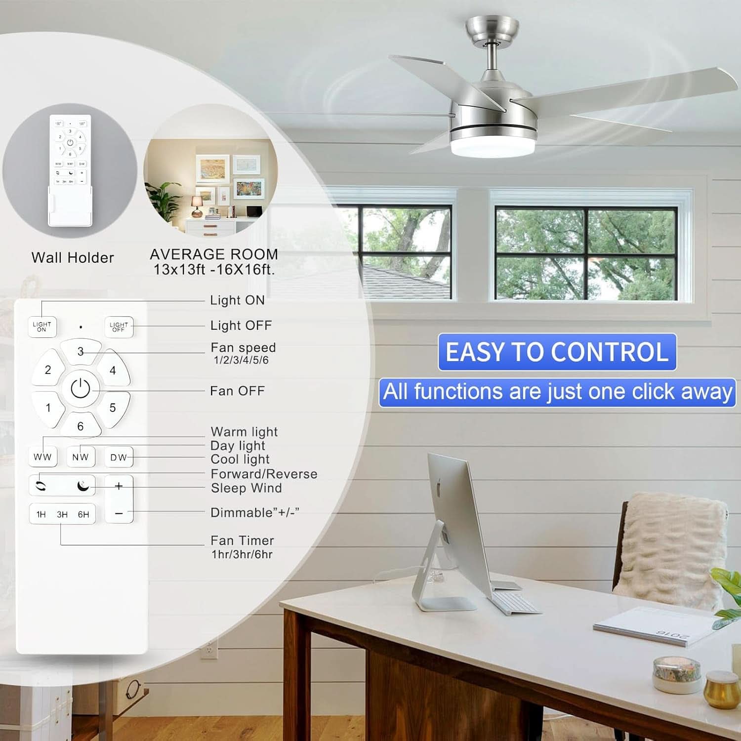52 Inch Brushed Nickel Ceiling Fan With Remote Control